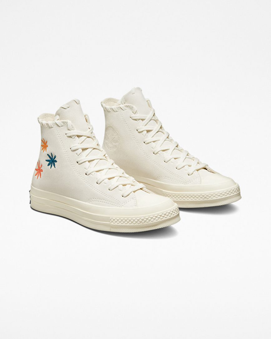 Tenisi Inalti Dama Converse Chuck 70 Embroidered Florals Bej Bej Albi | RO CHPO13965